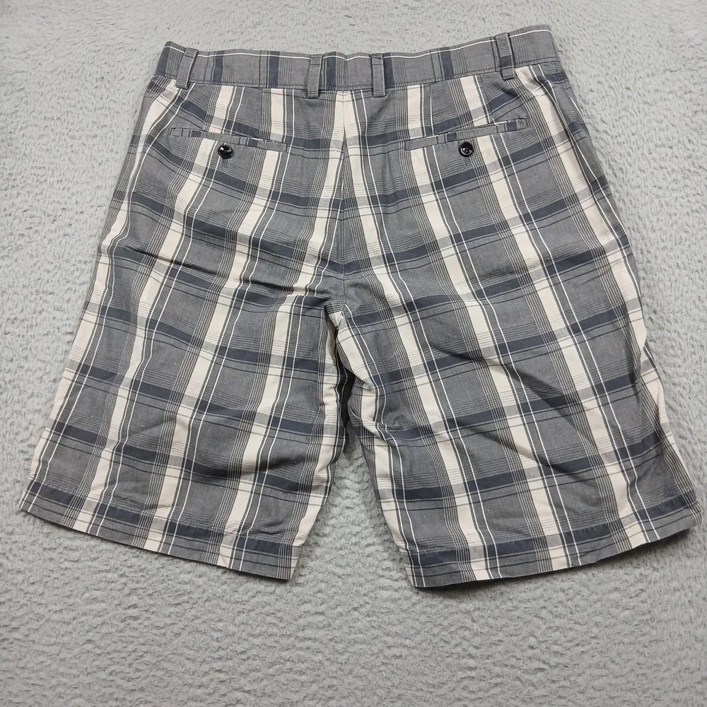 Banana Republic Plaid Shorts Mens 33 Gray White Flat‎ Front Casual